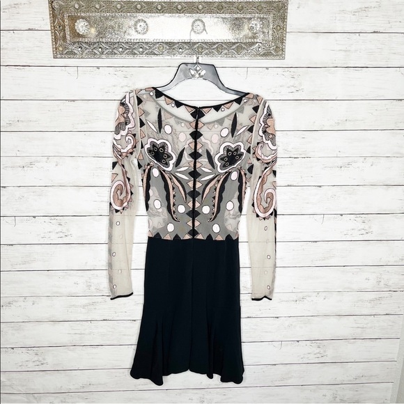 Temperely London Mesh Open Back Long Sleeve Fit & Flare Mini Cocktail Dress - Picture 3 of 11